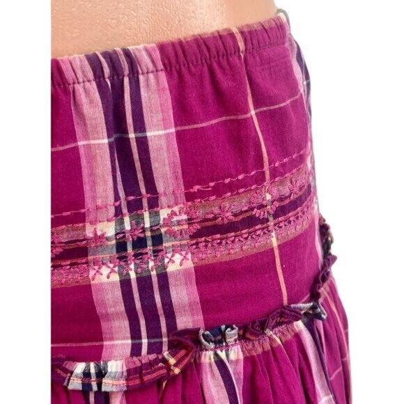 Vintage Old Navy Pink Plaid Tiered Ruffle Hem Mini Skirt - Picture 4 of 13